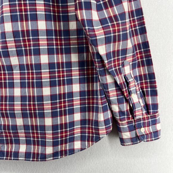 J.CREW Shirt Mens L 2-Ply Yarns Plaid Button Up Secret Wash Organic Cotton Blue - Picture 8 of 14
